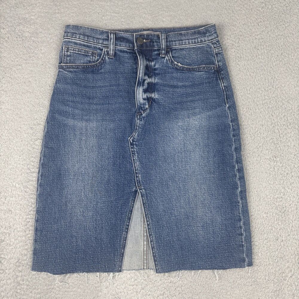 Joe's Jeans High Rise Violet Blue Denim Raw Hem Pencil Skirt Knee Length Size 26